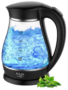 Bouilloire éléctrique AD 1274 1,7L 2200W Verre et Noir ADLER EUROPE