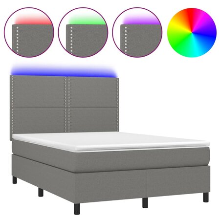vidaXL Sommier tapissier et matelas et LED Gris foncé 140x190 cm Tissu