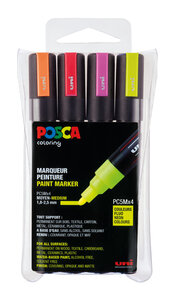 Marqueurs Posca PC5M Pointe conique moyenne Fluo 4 pièces