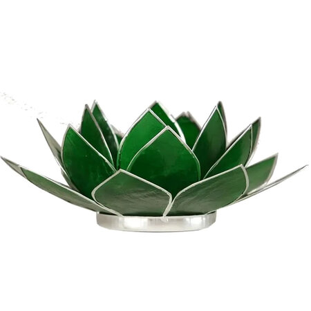 Porte bougie fleur de lotus vert et argent 4 ème chakra