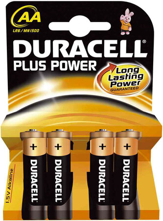 Pile alcaline 'plus power' mn1500 lr6 aa blister de 4 duracell