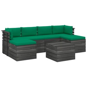 vidaXL Salon palette de jardin 7 Pièces avec coussins Bois de pin massif