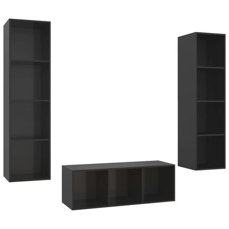 vidaXL Ensemble de meuble TV 3 Pièces Noir brillant Aggloméré