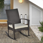 Fauteuil à bascule rocking chair avec coussin d'assise déhoussable 66l x 88l x 98h cm résine tressée imitation rotin chocolat