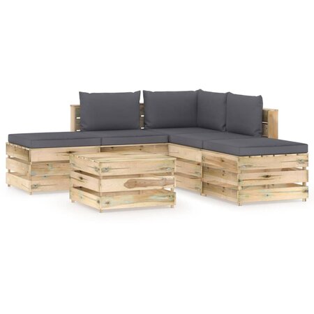 vidaXL Salon de jardin 6 Pièces avec coussins Bois imprégné de vert