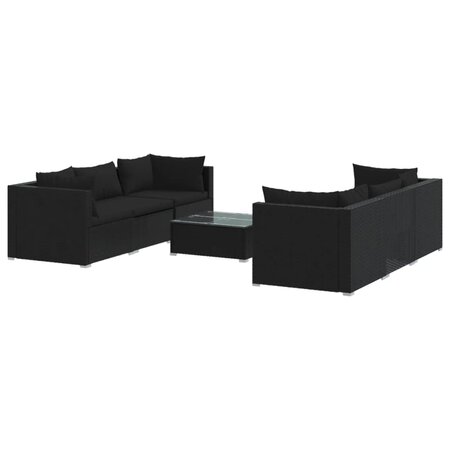 vidaXL Salon de jardin 7 Pièces avec coussins Résine tressée Noir