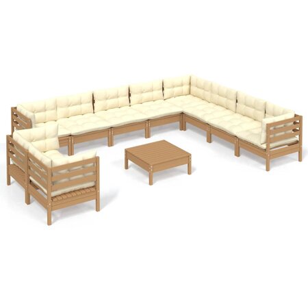 vidaXL Salon de jardin 11 Pièces avec coussins Marron miel Bois de pin