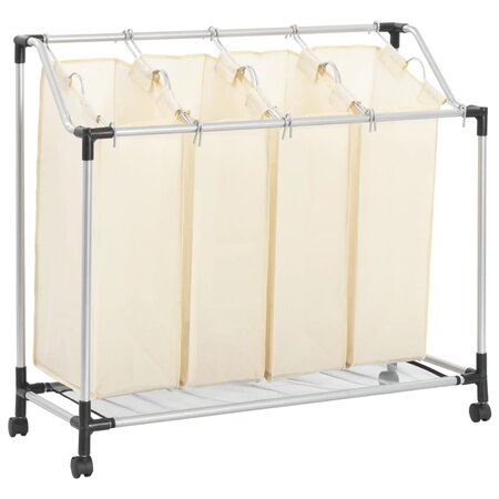 vidaXL Trieuse à linge avec 4 sacs Crème Acier