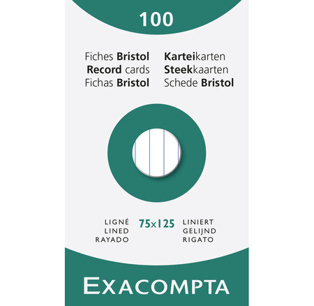 Étui De 100 Fiches - Bristol Ligné Non Perforé 75x125mm - X 10 - Exacompta