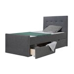 Lit Simple 90x200 Gris Sommier à Lattes Tête de Lit Tissue 2 Tiroirs