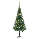 vidaXL Arbre de Noël artificiel d'angle LED et boules vert 120 cm PVC