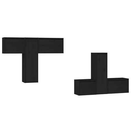 vidaXL Meubles TV 6 Pièces Noir Bois massif de pin
