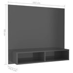 vidaXL Meuble TV mural Gris brillant 102x23 5x90 cm Aggloméré