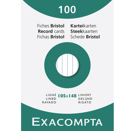 Étui De 100 Fiches - Bristol Blanc Ligné Non Perforé 105x148mm - X 10 - Exacompta