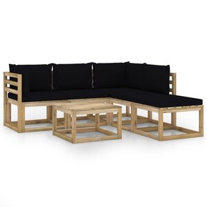 vidaXL Salon de jardin 6 Pièces avec coussins noir