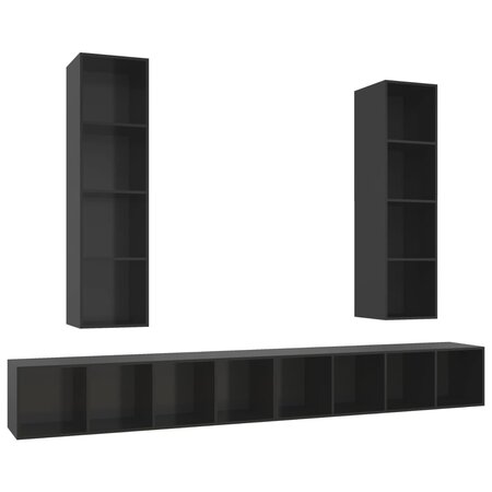 vidaXL Meubles TV muraux 4 Pièces Noir brillant Aggloméré