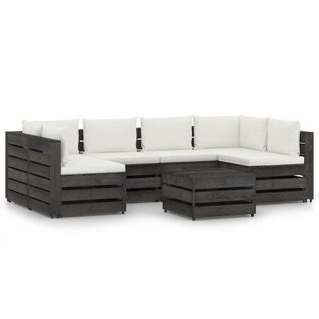 vidaXL Salon de jardin 7 Pièces avec coussins Bois imprégné de gris