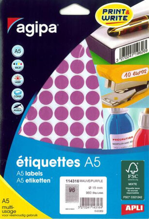 960 Étiquettes Mauve Ø 15
