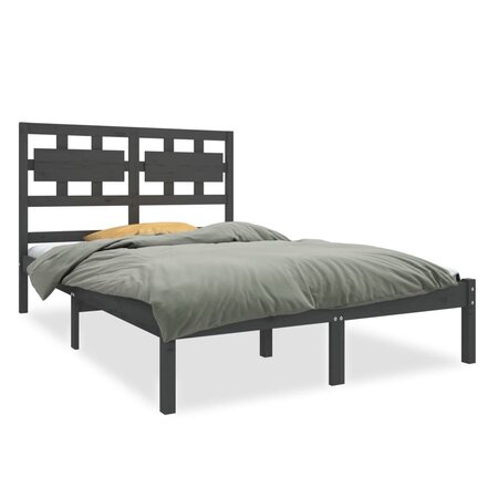 vidaXL Cadre de lit Gris Bois massif 120x190 cm Petit Double