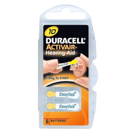 Blister de 6 piles auditives activair easytab da 10 duracell