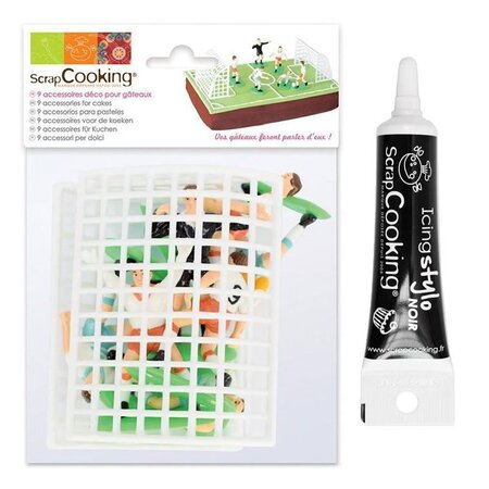 Décoration pour gâteau Football + Stylo glaçage noir