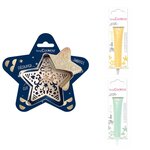 Kit pour biscuit en relief Étoile + 2 Stylos au chocolat jaune pastel et vert d'eau