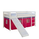Lit mi-hauteur avec rideaux rose et toboggan