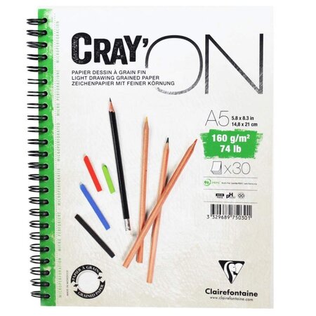 Bloc cray'on a5 - 30 feuilles - 160g - spirales - clairefontaine