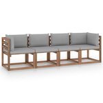 vidaXL Canapé palette de jardin 4 places avec coussins Pin imprégné