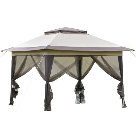 Tonnelle barnum de jardin pop-up pliant 3 64L x 3 64l x 2 94H m acier polyester moustiquaires + sac de transport à roulettes beige marron