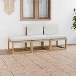 vidaXL Salon de jardin 3 Pièces avec coussins crème