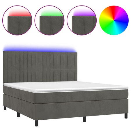 vidaXL Sommier tapissier matelas et LED Gris foncé 180x200 cm Velours