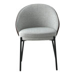 Chaise de salle à manger gris clair avec dossier marron foncé et pieds noirs