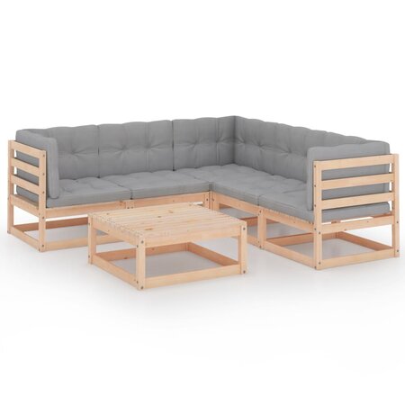 vidaXL Salon de jardin 6 Pièces avec coussins Bois de pin massif