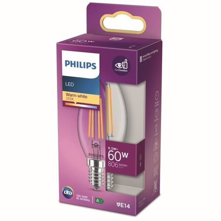Philips ampoule led equivalent 60w e14 blanc chaud non dimmable  verre