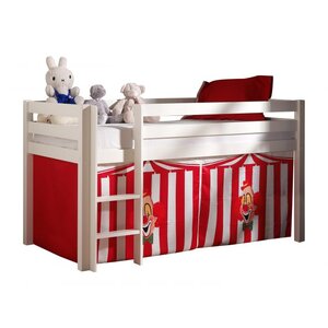 PINO Lit sureleve en pin massif avec sommier Blanc + Rideau de lit Chucky