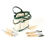 PLANETE PLANTE Sac de jardinage en tissu beige avec outils de jardin : 4 outils et 10 marques plantes
