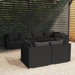 vidaXL Salon de jardin 7 Pièces avec coussins Noir Résine tressée