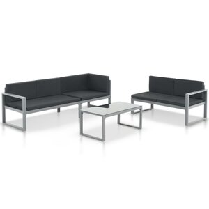vidaXL Salon de jardin 3 Pièces et coussins Aluminium Noir