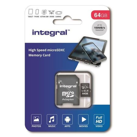 INTEGRAL MEMORY Micro SDXC 64GB Haute Vitesse 100MB/s de vitesse de transfert