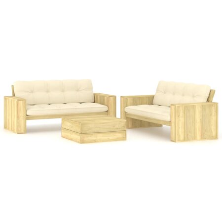 vidaXL Salon de jardin 3 Pièces avec coussins bois de pin imprégné