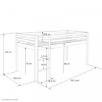 Lit Simple Blanc 90x200 en hauteur avec echelle rideau et tunnel rouge