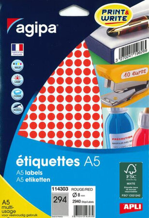 2940 Étiquettes Rouge Ø 8