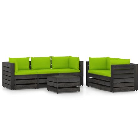 vidaXL Salon de jardin 6 Pièces avec coussins Bois imprégné de gris