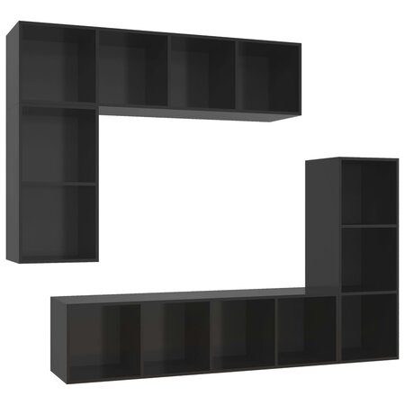 vidaXL Ensemble de meubles TV 4 Pièces Noir brillant Bois d'ingénierie