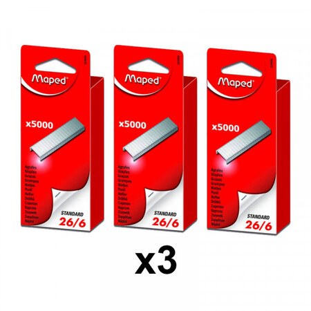Lot de 3 boîtes de 5000 agrafes standard 26/6 - maped