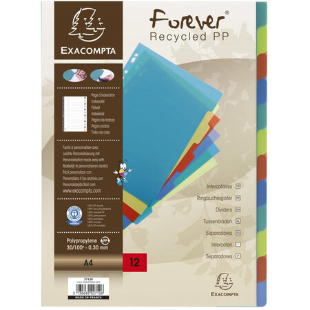 Intercalaires polypro - a4 - 12 positions - forever - exacompta