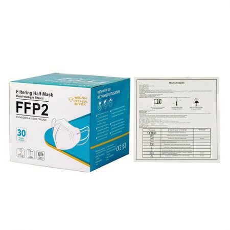 Lot de 1080 Masques FFP2 CE2163 certifié - boite en français - carton de 36 boite de 30 masques