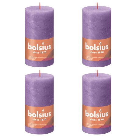 Bolsius Bougies pilier rustiques Shine 4 Pièces 130x68 mm Violet vibrant