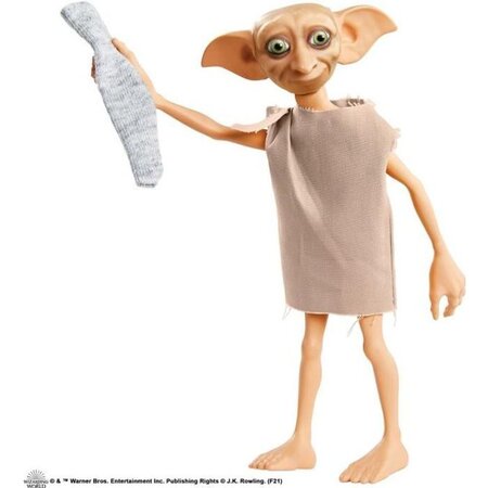 Harry potter - poupée dobby l'elfe de maison avec tunique en tissu et accessoire chaussette- poupée mannequin - des 6 ans
